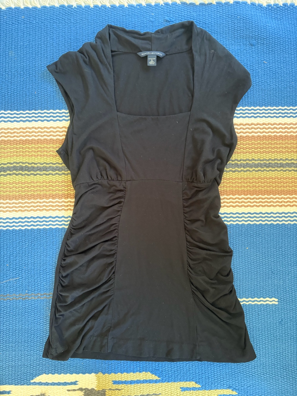 Banana Republic Black Ruched Cap-Sleeve Tunic